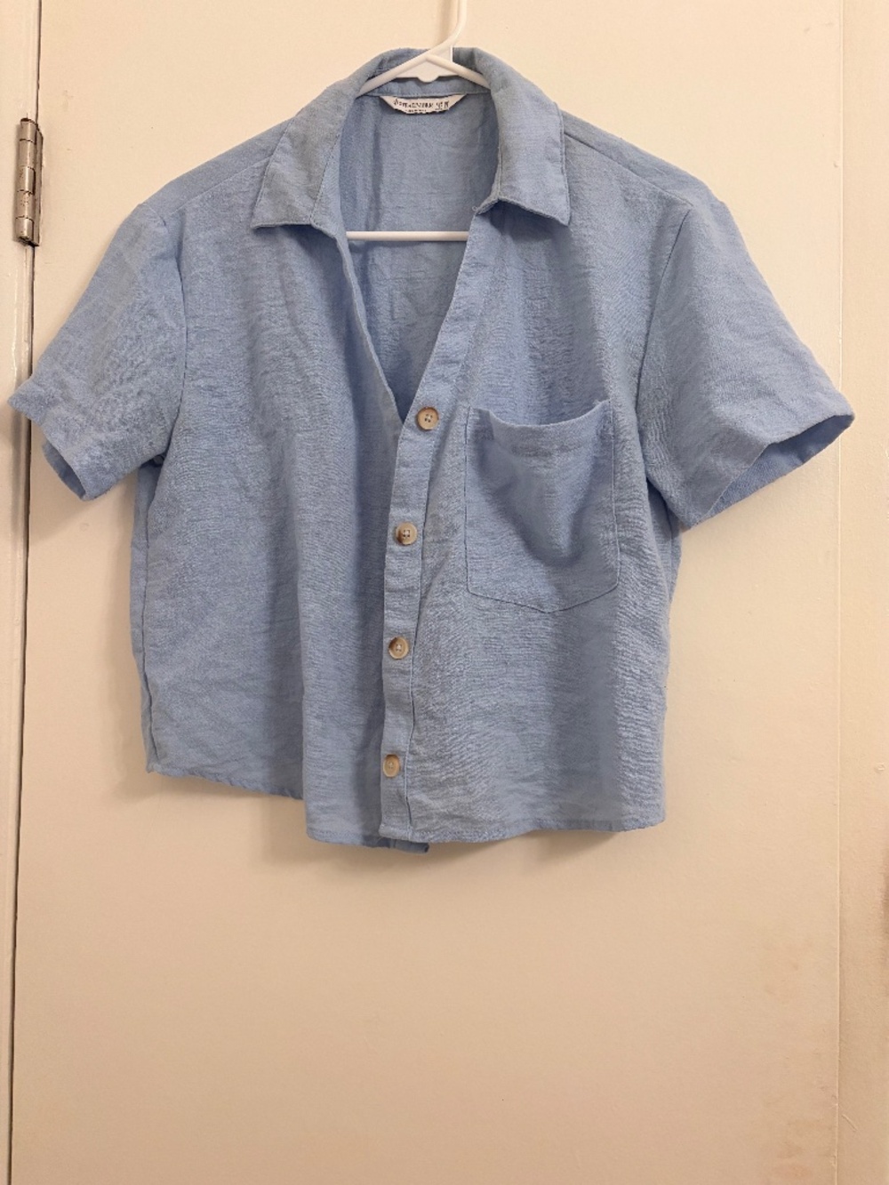 Blue Linen Stradivarius Button Down Shirt